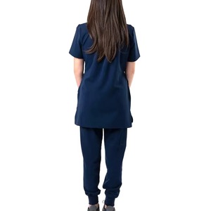 Women's Blue <b>Scrub</b> Top Short Sleeve Knitted Cotton Polyester Blend Hospital Uniform <b>Scrub</b> Tops - Product Image 2