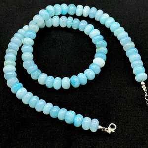สร้อยคอประดับลูกปัดโอปอลสีฟ้าธรรมชาติทรงกลมเรียบ ขนาด 7 มม. ถึง 9 มม. เครื่องประดับแฟชั่นสำหรับผู้ชายและผู้หญิง พลอยโอปอลแบบเม็ดเดี่ยว - Product Image 3