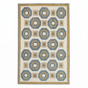 Alfombra Decorativa Personalizada DECORDEC, Ecológica, Antideslizante, de Lana de Pelo Largo, Color Azul Marfil y Mostaza, con Diseño Geométrico y Borde Octogonal para Hotel - Product Image 1