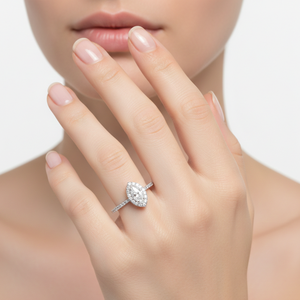 Aniva Anillo de Compromiso de Oro Blanco de 9K con Diamante de Corte Brillante y Halo, Banda Pavé para Mujer, Joyería Fina Étnica Certificada IGI, Regalo Nupcial - Product Image 2