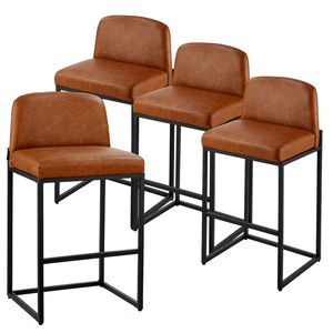Set di 4 Sgabelli da Bar Moderni da 27 Pollici, Facile Montaggio, in Pelle PU con Gambe in Metallo e Schienale Incluso - Product Image 4
