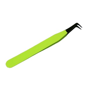 Juego de pinzas de Color verde neón, pinzas de acero inoxidable, aplicador de extensión inclinada, aplicador de pestañas personalizado, venta completa - Product Image 1