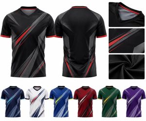 T-shirt sportif à manches courtes pour homme, motif géométrique noir et gris, col en V, séchage rapide, coupe régulière, tricoté en polyester - Product Image 6