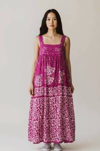 Tie Dye <b>Batik</b> Embroidery Vintage Maxi <b>Dress</b> (Floor-Length) Rayon Nonwoven Fabric Strapless Short Sleeve Breathable Eco-Friendly - Product Image 4