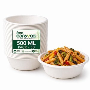 ชามแบวอสเซ่แบบใช้แล้วทิ้งขนาด 500 มล. แพ็ค 25 ใบ ย่อยสลายได้ เป็นมิตรกับสิ่งแวดล้อม เหมาะสำหรับใส่ซอส ชูทเนย ของหวาน และพกพา - Product Image 1