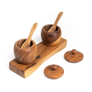Ensemble de pots à condiments en bois à bas prix, prix de gros, pots de service en bois avec couvercles, récipients à épices - Product Image 4