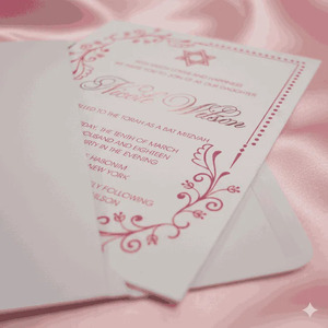 Invitación de Bar Mitzvah Personalizada en Acrílico con Espejo Dorado Rosa Estilo Art Deco, Marco Cortado con Láser con Fondo Azul Rey, Sobre Azul Marino - Product Image 4