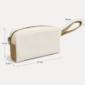 Pochette cosmétique personnalisée en toile de coton et jute avec fermeture éclair, sac de maquillage, organiseur de toilette de voyage, vente en gros, OEM, ODM, marque privée, export en vrac - Product Image 2