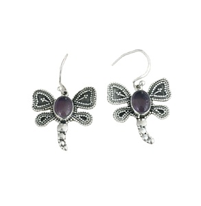 Pendientes de Plata de Ley 925, Joyería al por Mayor en Línea, Pendientes de Plata 925 con Piedras Preciosas, Hermoso Diseño de Mariposa, Gema de Amatista - Product Image 1