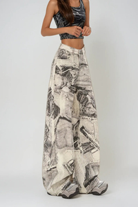 กางเกงยีนส์เดนิมพิมพ์ลายทั้งตัวแบบวินเทจสไตล์ทำเก่าประดับเพชรและคริสตัลสำหรับผู้ชาย ขายส่งและรับสั่งทำ - Product Image 4