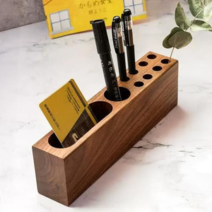 Office Desk Accessories Pen Holder Indian Handicrafts <b>Wooden</b> Table Decorative Pen Holders with <b>Watch</b> at Acceptable Cost - Product Image 1