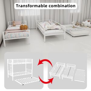 Letto a Castello in Metallo Bianco Robusto e Resistente, con Ringhiera di Sicurezza Insonorizzata, Senza Necessità di Rete a Doghe, per Bambini - Product Image 3