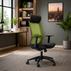 Chaise de bureau ergonomique à dossier haut, pivotante, avec assise en mesh et structure métallique, modèle de luxe pour la productivité - Product Image 1