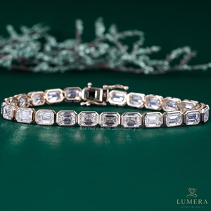 9K 10K 14K 18K <b>Solid</b> <b>Gold</b> Lumera Fine Jewellery Emerald Cut Bezel Set HPHT CVD Lab Grown Diamond Tennis Bracelet for Women - Product Image 1