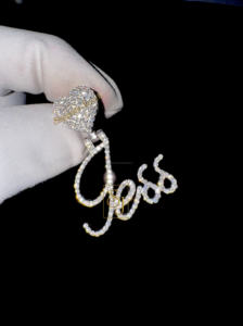 Cursive Script Customizable Iced Moissanite Diamond Custom <b>Letter</b> Pendant with Heart Bail Necklace 925Silver 1.38Ct VVS DEF Gift - Product Image 5