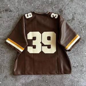 T-shirts en jersey pour hommes personnalisés, style streetwear, imprimés, en polyester/coton, coupe oversize, col en V, maille, lettres, écologiques, respirants, pour l'été - Product Image 3