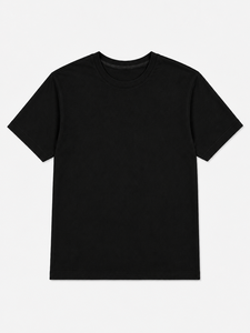 T-shirt noir pour homme à col rond, manches courtes, tricoté, uni, décontracté, en polyester/coton, écologique, coupe classique, 200 grammes, avec lettrage - Product Image 1