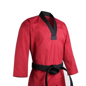 <b>Red</b> Taekwondo Uniform 100% Cotton Adult Unisex Breathable With Black Trim <b>Belt</b> Regular Fit Custom Brazilian Martial Arts Wear - Product Image 2