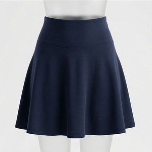 <b>Women</b> High Waist A-Line Mini <b>Skirt</b> Solid Color Casual Stretch Fabric <b>Navy</b> <b>Blue</b> - Product Image 1