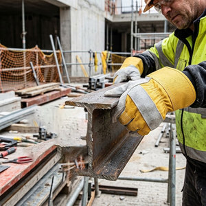 Gants de travail en cuir durables, jaunes et gris, avec bouts des doigts antidérapants, antistatiques, résistants à l'abrasion, à revers droit, usage général, sécurité - Product Image 5