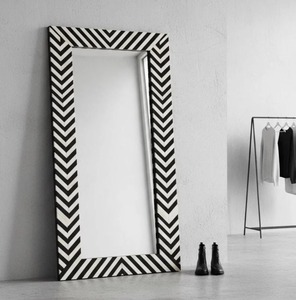 <b>Rectangular</b> Decorative <b>Mirror</b> with Black and White Chevron Frame Handmade MDF Minimalist Style Wall <b>Mirror</b> for Home Decoration - Product Image 1