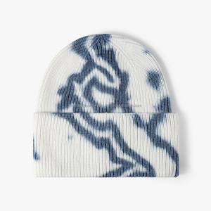 Bonnet en tricot unisexe 100% acrylique Marron Blanc Motif Tie Dye Décontracté pour l'hiver Taille adulte 56-58CM - Product Image 3