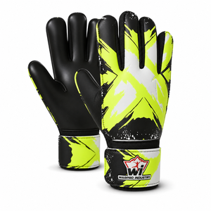 Custom Breathable Leather Soccer Goalkeeper Gloves Black Latex Palm Bold Neon Print Adjustable Wrist <b>Strap</b> Training Matches Team - Product Image 1