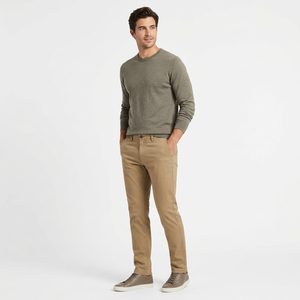 Pantalon de jogging pour homme style chinois, kaki, coupe droite, en Spandex/Coton, taille haute, braguette zippée, écologique, infroissable, avec poches - Product Image 3