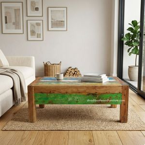 Handcrafted <b>Rustic</b> Wooden <b>Coffee</b> <b>Table</b> With Drawer Reclaimed Boat Wood Antique Finish Indoor Outdoor Living Room Furniture - Product Image 3