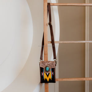 กระเป๋าหนังอานม้าแบบตะวันตกสำหรับผู้หญิงกระเป๋าสะพายข้างสำหรับใส่โทรศัพท์มือถือทำจากหนังแท้สีเทอร์ควอยซ์ - Product Image 2