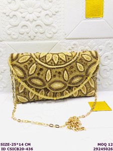 Handmade Brass Beaded Evening <b>Clutch</b> Purse | Embroidered <b>Wedding</b> <b>Clutch</b> Bag | Designer Party Handbag | Bridal Cocktail <b>Clutch</b> - Product Image 4