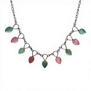 Collar de Cadena con Cuentas Étnicas Chapado en Plata Antigua para Mujer, con Piedra en Forma de Lágrima Verde y Rosa, Regalo de Aniversario - Product Image 1