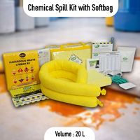 Kit de Réponse aux Déversements Chimiques SABER, Sac Souple 20L, Absorbeur de Liquides Acides, Fuites, Matériaux Dangereux, Urgence, Industrie, Laboratoire