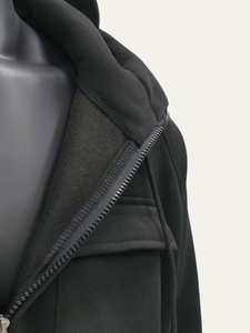 Sudadera con Capucha y Cierre de Cremallera de un Cuarto para Hombre, Color Negro, con Bolsillos, Corte Regular, Estilo Casual para Otoño, Material de Felpa - Product Image 5