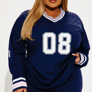 Maillot de football personnalisé à manches longues, rétro, haute qualité, col en V, vêtements de football, maillot de football américain bleu personnalisé - Product Image 5