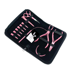 Kit d'outils pour extensions de cheveux rose imperméable de haute qualité, comprenant des pinces à micro-anneaux en acier inoxydable, des ciseaux et des pinces pour salon - Product Image 1