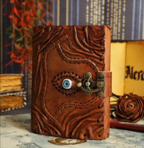 Diario Clásico Vintage de Cuero Vacuno Hocus Pocus, Libro de Hechizos con Ojo Turco de Aleación, Decoración Artesanal Religiosa de Brujería para Halloween - Product Image 3