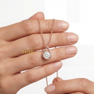 Collier Pendentif Goutte d'Eau Classique en Diamant, Or Rose, Argent Sterling 925, Luxe, Fiançailles, Mariage, Quotidien, Élégant - Product Image 1