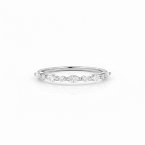 Anillo de Diamantes Cultivados en Laboratorio, Corte Marquesa y Redondo, Media Eternidad, Banda de Oro Sólido de 18K, Anillo de Boda Minimalista Apilable para Mujer - Product Image 3