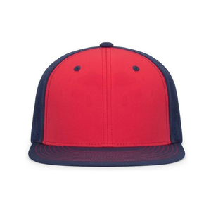 Gorra de malla snapback de 6 paneles con bloques de color en contraste, rojo y azul marino, unisex, estilo urbano, casual, transpirable, para primavera y verano - Product Image 3