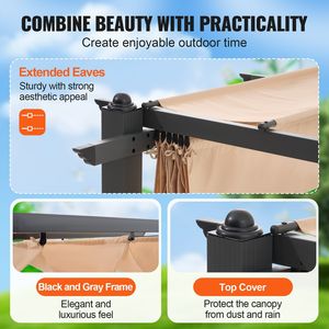 Pergola extérieure moderne en aluminium de 10' x 13' avec auvent rétractable, abri solaire, gazebo - Product Image 6