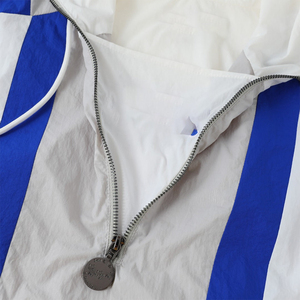 Chaqueta Cortavientos con Capucha en Bloques de Color Blanco y Azul, Unisex, Casual, de Secado Rápido, Poliéster, Estilo Holgado para Verano - Product Image 6