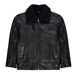 Veste en cuir noir pour homme avec col en fourrure noire, manteau d'hiver en peau de mouton véritable, doublure en polaire chaude, veste de motard - Product Image 6