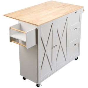 Carrello da Cucina Regolabile da 115 cm con Piano in Legno Massello, Mobiletto Mobile con Ruote e Porta Spezie - Product Image 6