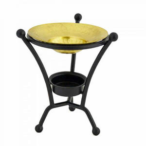Quemador de aceite decorativo de hierro con cuenco de latón martillado para fragancias, soporte decorativo religioso, estilo tibetano/japonés/chino - Product Image 5