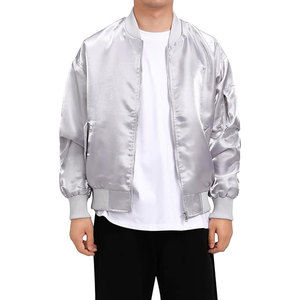Men’s Satin Bomber Jacket Full Zip Flight <b>Coat</b> Polyester College Blank Embroidery Custom Varsity Baseball Jacket Bulk Wholesale - Product Image 1