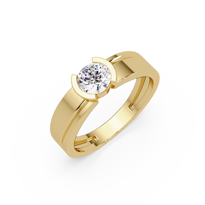 <b>Fine</b> Jewelry 14K Pure Gold Half Bezel Round Brilliant cut Lab Grown Diamond Engagement <b>Ring</b> Tension Set Solitaire Wedding <b>Rings</b> - Product Image 2