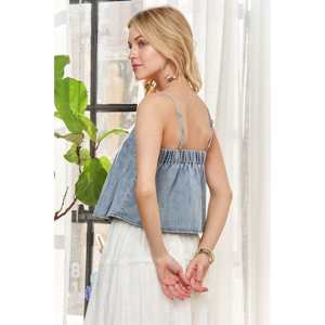 Top Corto de Mezclilla Lavada con Pliegues Delanteros para Mujer ADORA, Talla S, 504g - Product Image 3