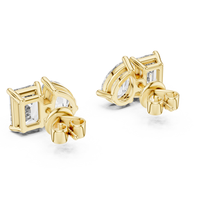 Boucles d'oreilles clous en or jaune avec diamants de laboratoire taille émeraude, double pierre, pour femme - Product Image 3