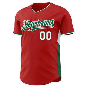 Camiseta de Béisbol Personalizada Roja y Verde con Nombre del Equipo y Número, Impresión Sublimada, Manga Corta, Cierre de Botones, Prenda Unisex para Adultos - Product Image 2